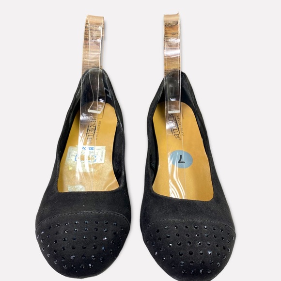 New Seychelles Black Suede with Black Stones wedge slip on Womens shoes size 7 - Picture 2 of 8